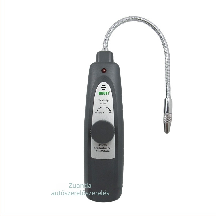 DY5750B Hordozható autóklímás hűtőközeg-szivárgásdetektor halogén detektálással; detektálja a szivárgásokat autó- és háztartási AC rendszerekben; négy alkáli elem; működési hőmérséklet 0–50°C