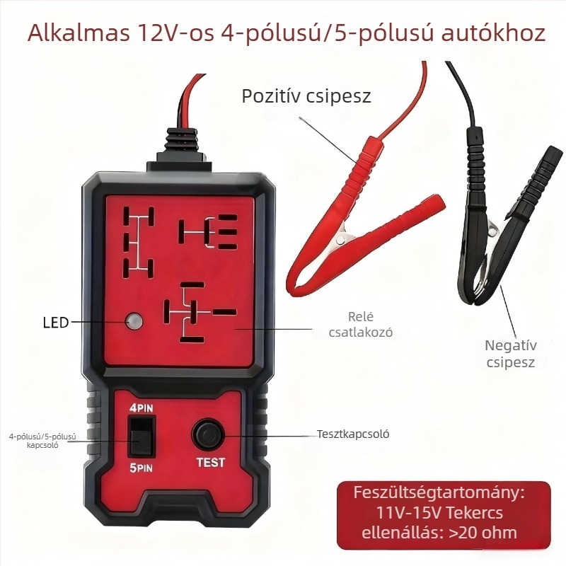 Autó relé tesztelő – 12V-os univerzális négy- és ötpinű relé elemző