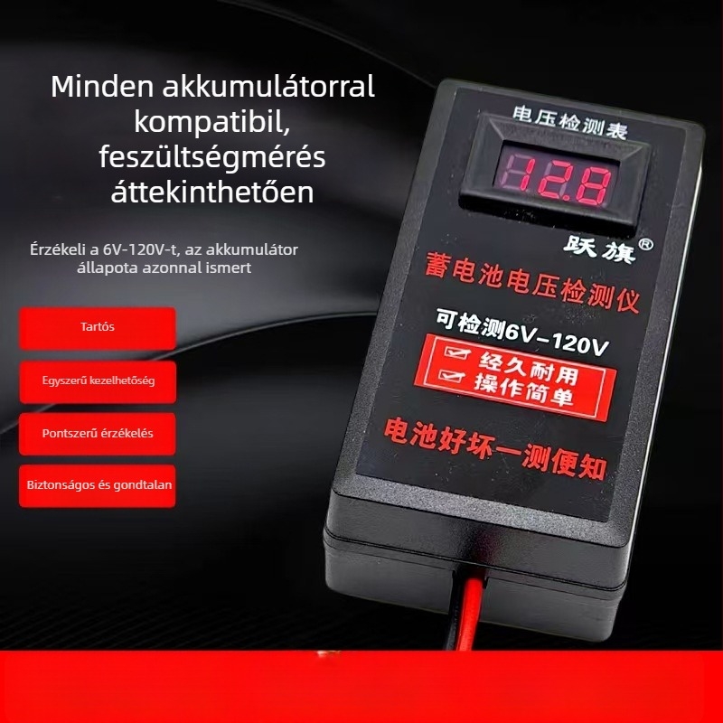 Akkumulátor feszültségdetektor és voltmérő ólom-akkumulátorokhoz, 6V–120V tartomány, hordozható, Leaping Flag márka