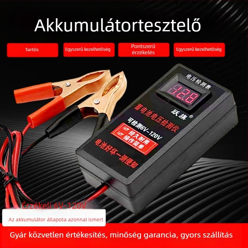 Akkumulátor feszültségdetektor és voltmérő ólom-akkumulátorokhoz, 6V–120V tartomány, hordozható, Leaping Flag márka