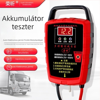 Személyautó- és elektromos jármű akkumulátor teszter, 12V/24V, élettartam, kapacitás és belső ellenállás