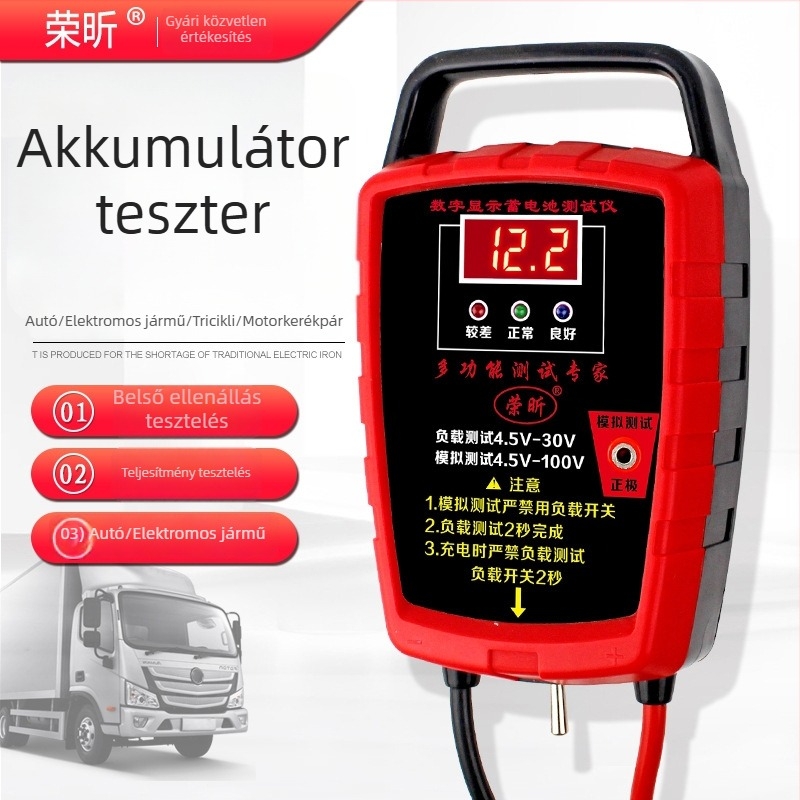 Személyautó- és elektromos jármű akkumulátor teszter, 12V/24V, élettartam, kapacitás és belső ellenállás