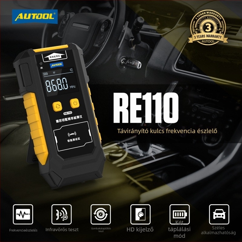 Autool RE110 Autókulcs frekvencia detektor és IR jel teszter — Tápellátás 4× AAA, Működési hőmérséklet -10°C-tól 60°C-ig, Detektáló rendszer 00