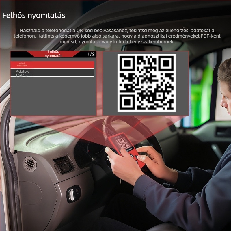 OBD2 autódiagnosztikai eszköz Elm327 interfésszel, motor- és akkumulátor-hiba diagnosztika, kódolvasás, T100pro modell, 12V