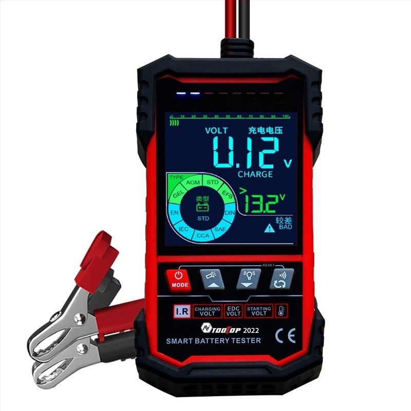 OOLTOP Akkumulátor Teszter ET2201 automatikus feszültségazonosítással és hőmérséklet-méréssel, 12V