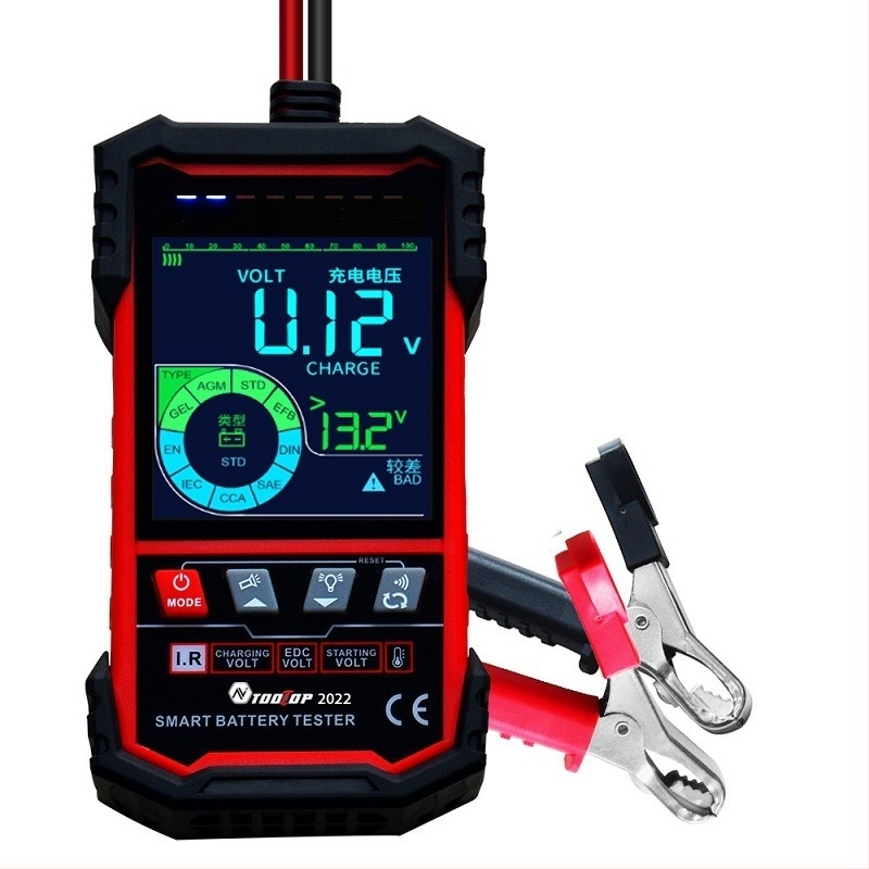 OOLTOP Akkumulátor Teszter ET2201 automatikus feszültségazonosítással és hőmérséklet-méréssel, 12V