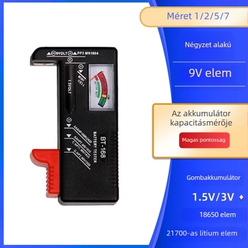 BT168 akkumulátorvizsgáló digitális kijelzővel 1,5V, 3V, 9V és 18650 típusú akkumulátorokhoz