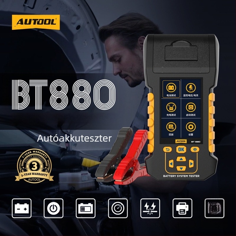 BT880 autó akkumulátor diagnosztikai eszköz – terhelési kapacitás teszt és szivárgásteszt, 12–24 V, minden modellhez