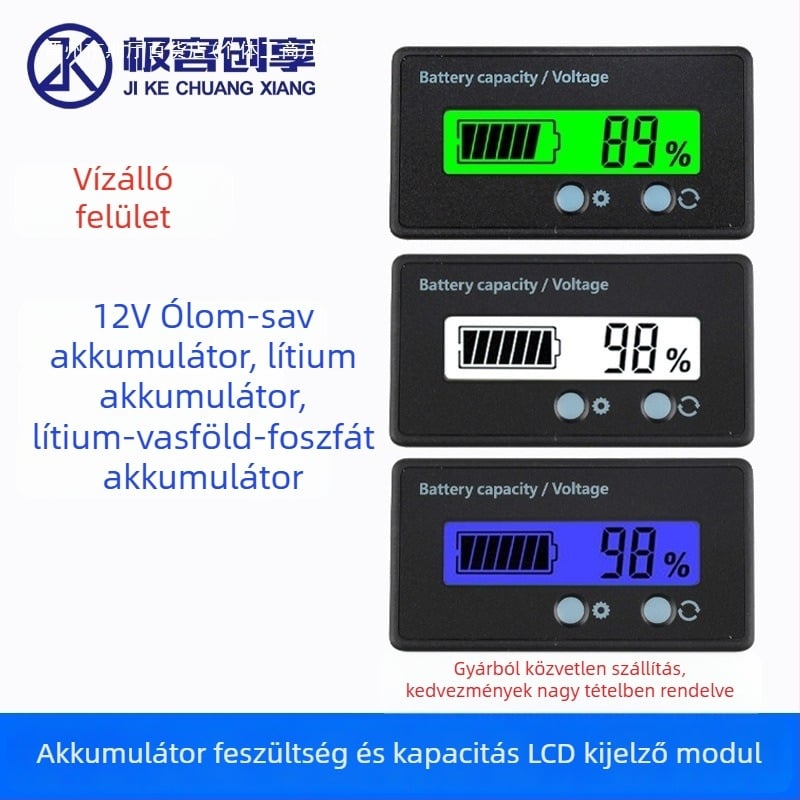 Vízálló voltmérő és teljesítménymérő LCD kijelzővel, 6-100V feszültségtartomány
