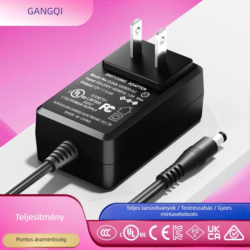 12V 5A falra szerelhető tápegység, US szabvány, UL tanúsított, 60W, sorozat GQ-48-120500-AU