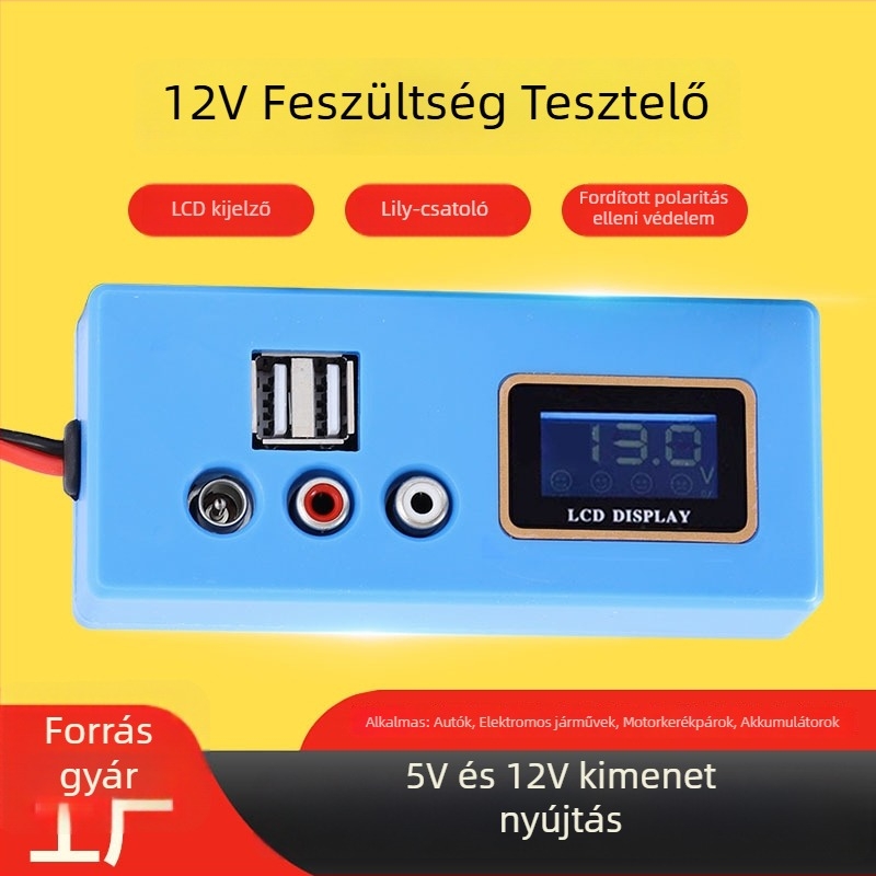 Yoshikawa 12V-os autós töltő feszültség-érzékelővel, lítium akkumulátor töltő, bemenet 110-220V, kimenet 5V/12V