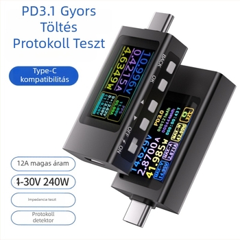 Type-C PD töltő gyors töltés detektorrral, teljesítménymérővel és USB-tesztelővel – többfunkciós áram- és feszültségkijelző