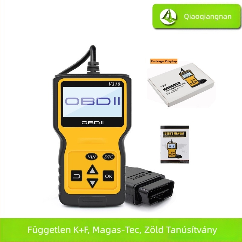 OBD2 járműhiba-diagnosztikai eszköz, kódolvasó és dekódoló, modell V310/K310, 12V tápegység, motorhiba detektálás