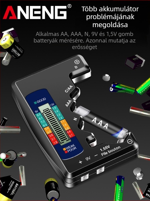 BT158 Akkumulátor energia-detektora – Digitális LCD-kijelző, a megmaradt energia mérése, feszültség- és kapacitástesztelő univerzális akkumulátorhoz