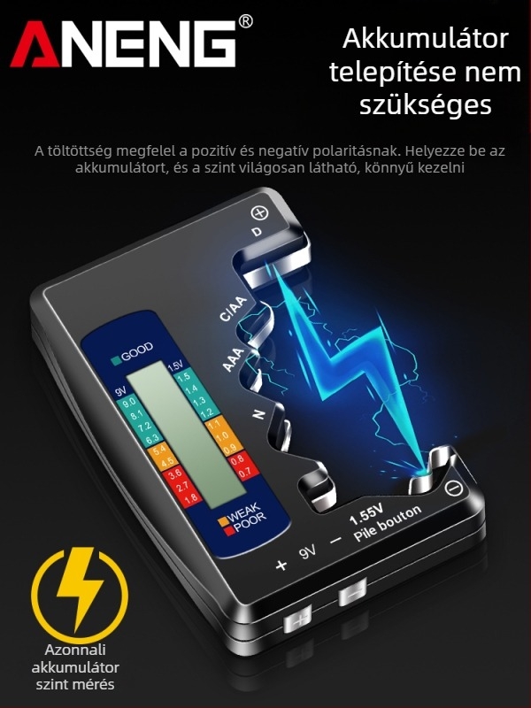 BT158 Akkumulátor energia-detektora – Digitális LCD-kijelző, a megmaradt energia mérése, feszültség- és kapacitástesztelő univerzális akkumulátorhoz