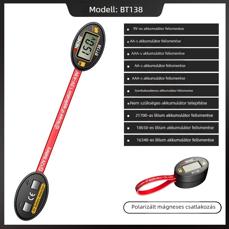 BT158 Akkumulátor energia-detektora – Digitális LCD-kijelző, a megmaradt energia mérése, feszültség- és kapacitástesztelő univerzális akkumulátorhoz