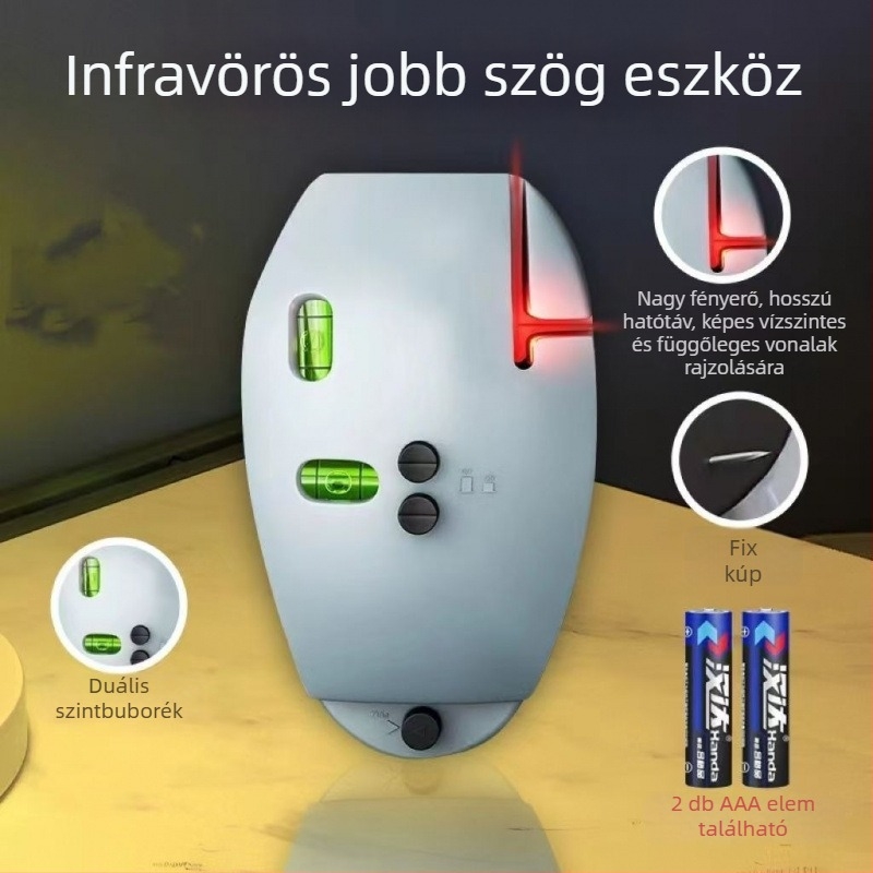Lézeres szintmérő infravörös vonaljelzővel, 90°-os szög, automatikus működés, magas precíziós vonal a talajon, túllépés-érzékelő