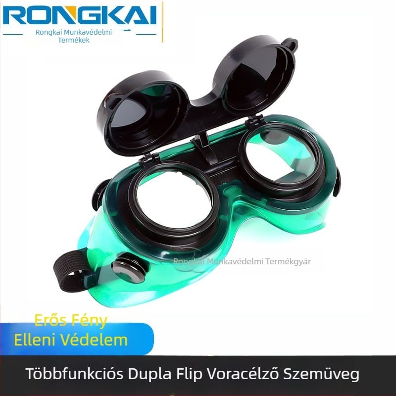 Rongkai hegesztő védőszemüveg, modell Double-reverse, állítható keret, W5 polikarbonát szűrő PVC keretben, lencse ~2,3 mm, tükröződésmentes védelem