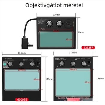 Automatikusan sötétedő hegesztőmaszk DIN9-13 árnyékolóval, cserélhető szűrő, napelemes működés, DIN4 világítási állapot