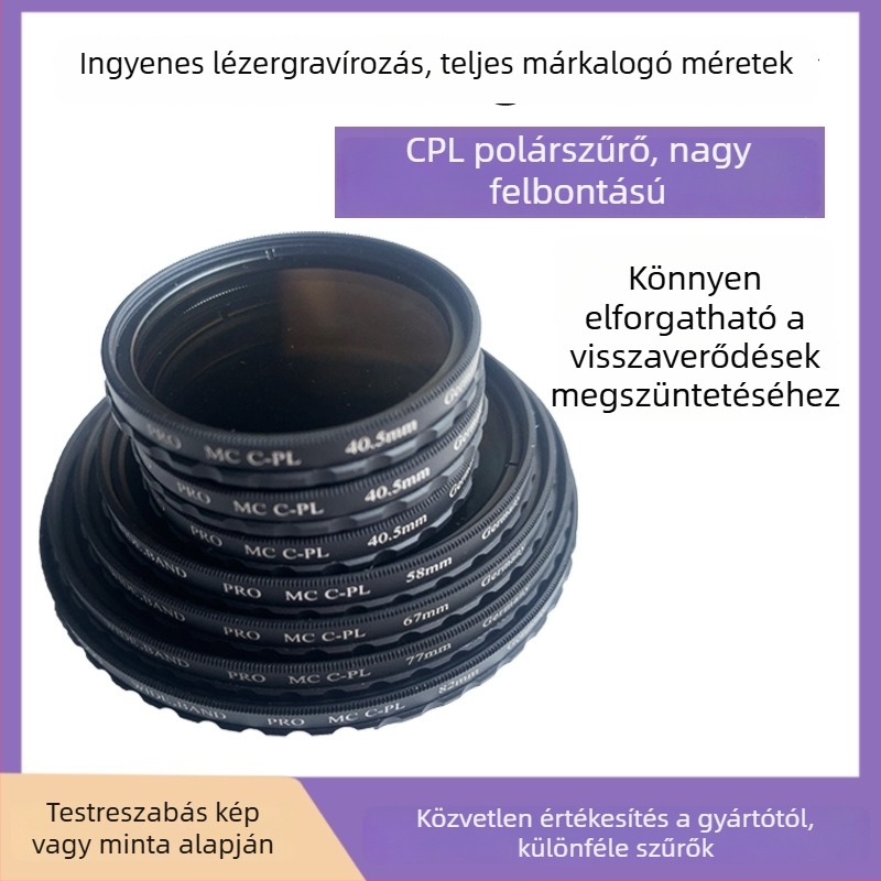 DSLR-hez CPL polarizátor kerettel, nagy áteresztés, antireflexiós, többrétegű szűrő