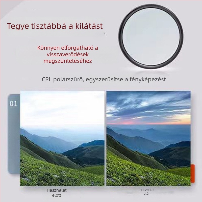 DSLR-hez CPL polarizátor kerettel, nagy áteresztés, antireflexiós, többrétegű szűrő