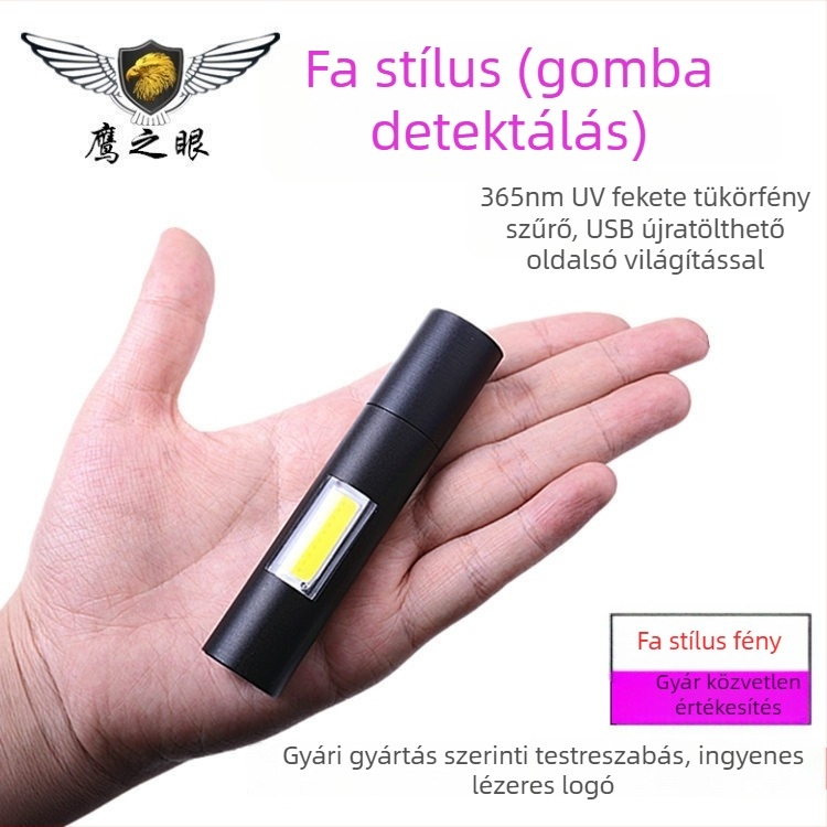 Wood's Lamp 365nm UV kézben tartható LED fény detektáláshoz és értékeléshez, újratölthető, 5W, 1000mAh akkumulátor, alumínium ötvözet test, töltővel együtt