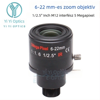 Kézi zoomos zoomobjektív zárakkal, 6-22 mm, M12 csatlakozás, F1.6, 1/2.5 hüvelykes szenzor, minimális fókusztávolság 0,3 m