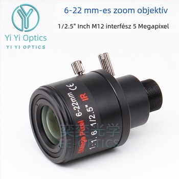 Kézi zoomos zoomobjektív zárakkal, 6-22 mm, M12 csatlakozás, F1.6, 1/2.5 hüvelykes szenzor, minimális fókusztávolság 0,3 m
