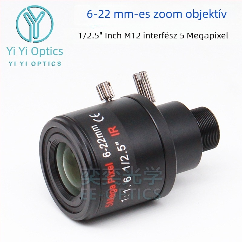 Kézi zoomos zoomobjektív zárakkal, 6-22 mm, M12 csatlakozás, F1.6, 1/2.5 hüvelykes szenzor, minimális fókusztávolság 0,3 m