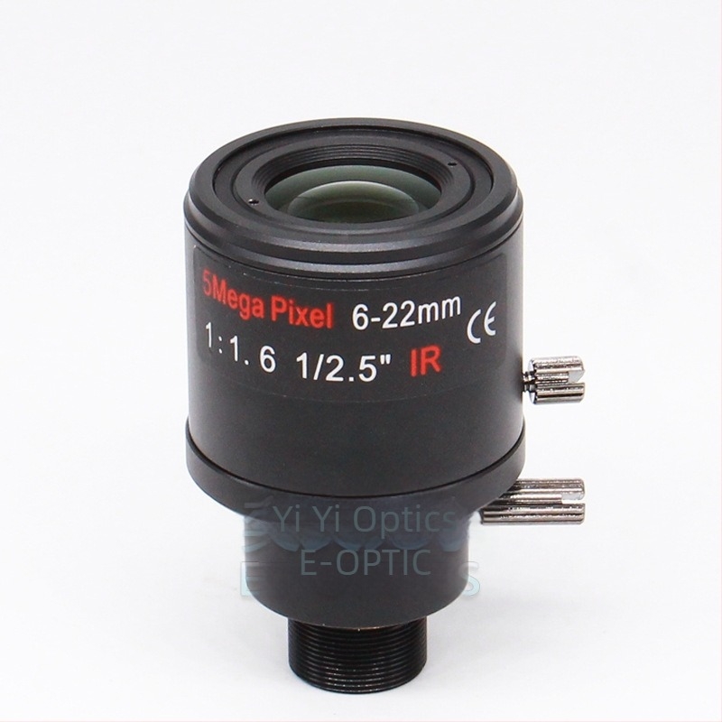 Kézi zoomos zoomobjektív zárakkal, 6-22 mm, M12 csatlakozás, F1.6, 1/2.5 hüvelykes szenzor, minimális fókusztávolság 0,3 m