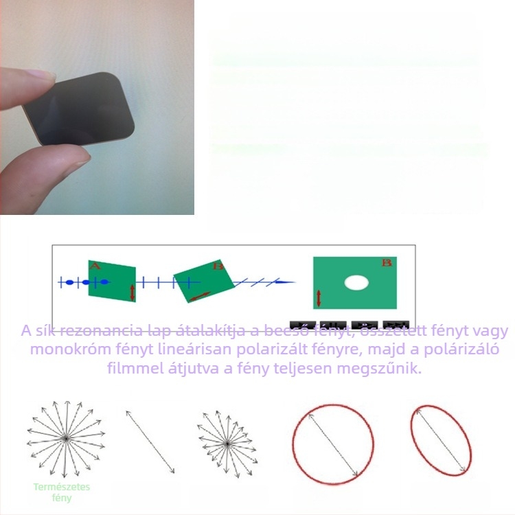 LCD polarizációs film KT-CPL, Kaitao Optics, kör/négyzet alakú, vastagság 1.5–2.0 mm.