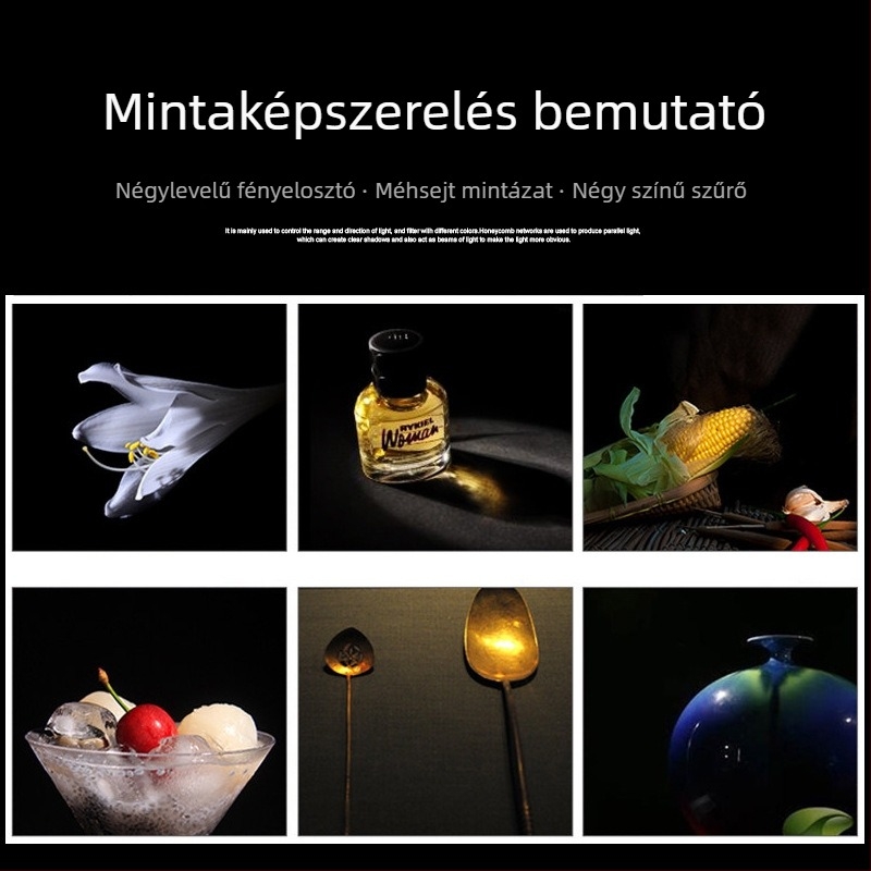 Fénnyel kapcsolatos kiegészítő: állítható négylevelű fényvédő kontúrfényszűrővel, kompatibilis 18–21 cm burkolatokkal, KLJ2 modell, teherbírás 2–5 kg