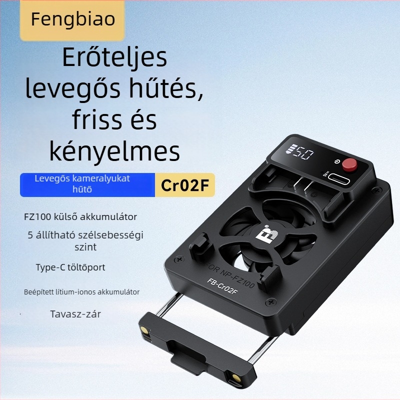 FB-Cr02F Kamera hűtő radiátor A7M4, A7C, ZV-E10, FX30 és R5 modellhez — ABS ház, méretek 97x52x29 mm, tömeg 52 g
