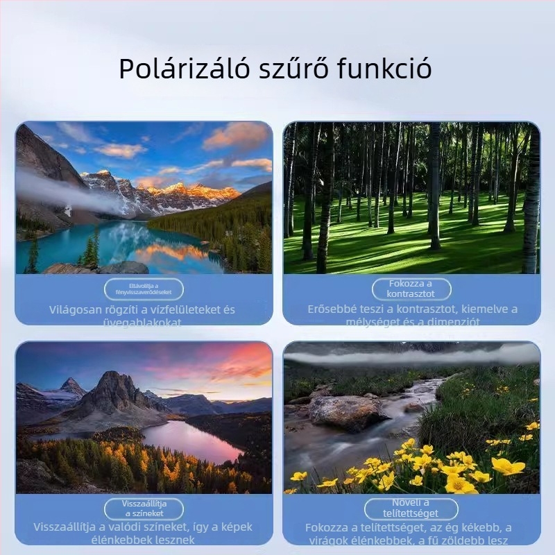 Polarizáló szűrő mobiltelefonokhoz, ultratiszta bevonattal a vízfelületi fényvisszaverődés csökkentésére