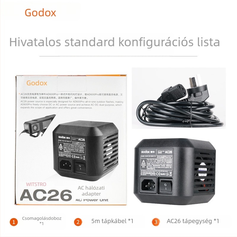 AC26 AC adapter Shenniu AD600Pro kültéri lámpához, alumínium ötvözet, 110V/220V univerzális