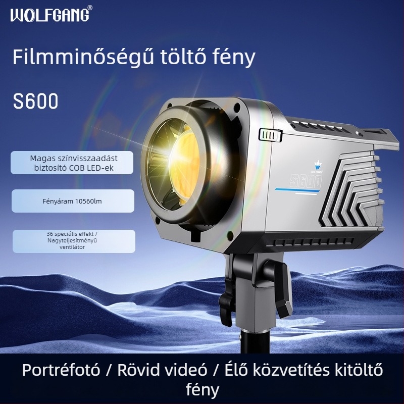 Wolfgang S600 Fotózási stúdió világítás, 100W, alumíniumötvözet + ABS + PC, állítható színhőmérséklet, univerzális alkalmazás