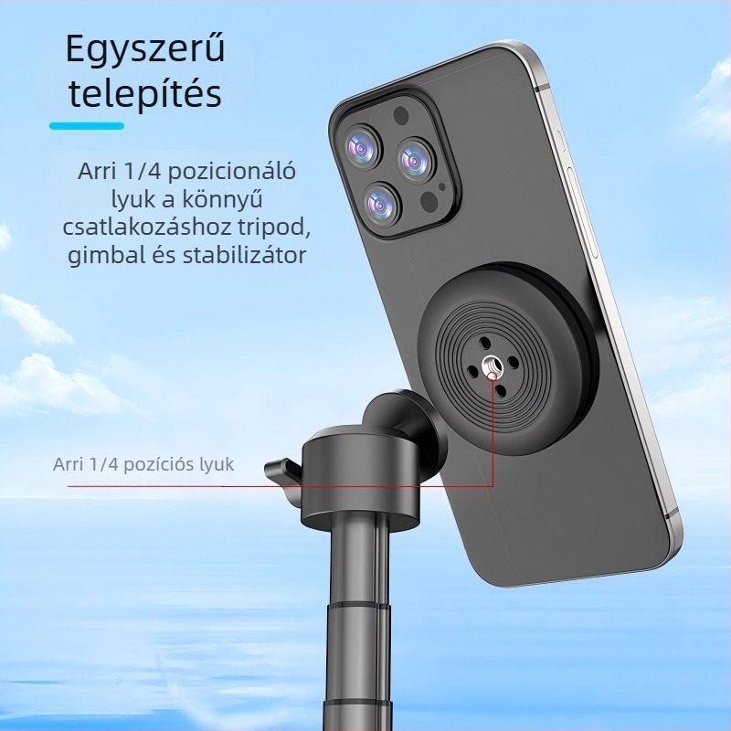 MagSafe mágneses telefonállvány – kompakt tripod fotózáshoz és vlogoláshoz, ABS+PC NdFeB mágnes, 37 g, 1/4 hüvelykes csavaros csatlakozás