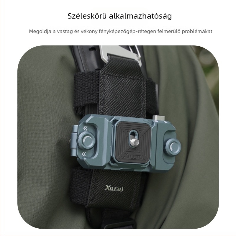 Happy Journey XPQ-2 Kamera gyorskioldó csat hátizsákhoz — alumíniumötvözet + bőr + nylon; teherbírás 2–5 kg; súly 37 g