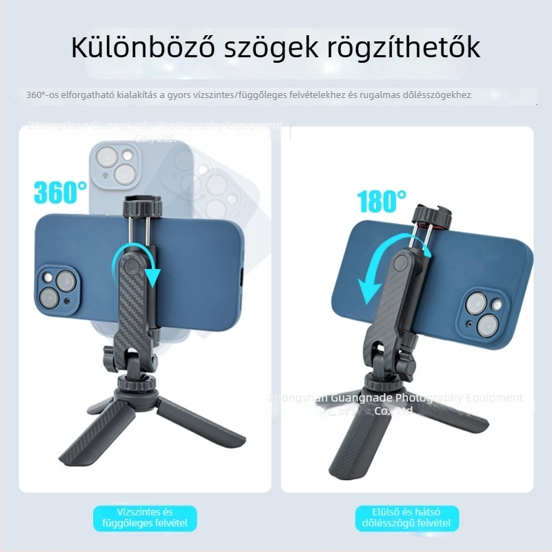 Két hideg cipővel ellátott telefon-tartó, forgatható vízszintes/függőleges felvételhez, kamerához való kiegészítő