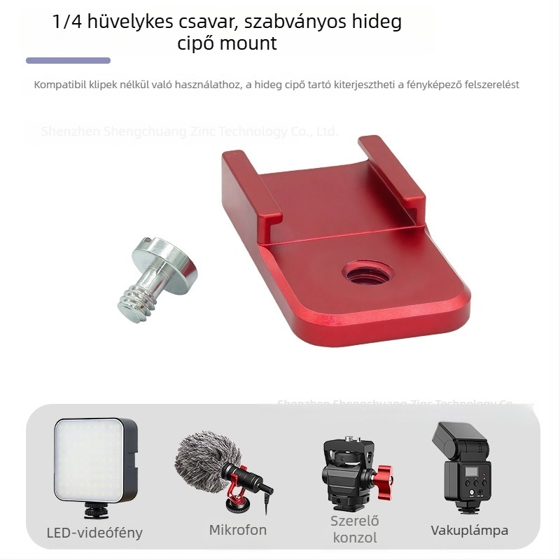 Forró cipő lemez kamera ketrece és tartozékokhoz — alumínium ötvözet, max terhelés 2 kg, tömeg 0,013 kg, DSLR rendszerekhez