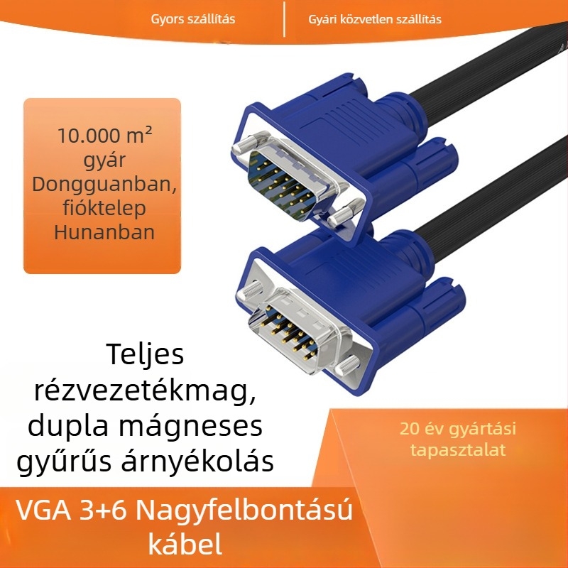 VGA-kábel 3+6, HD-kábel TV-hez, projektorhoz és számítógéphez, 1,5 m
