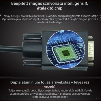 DP–ról VGA patch kábel, DP interfész, réz vezető, befecskendezett kivitel, TV-hez, monitorhoz és projektorhoz