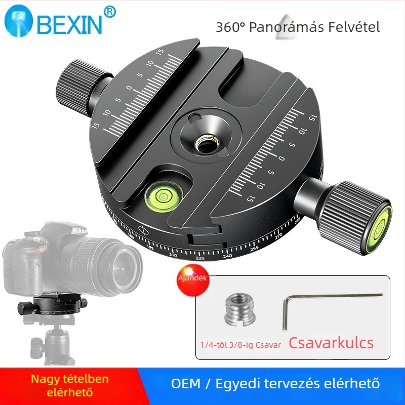 Gyorskioldó lemez kamera számára – 360° forgó csipesz, univerzális, alumíniumötvözet, max terhelés 2–5 kg, méretek 94,5×60 mm, súly 0,2 kg