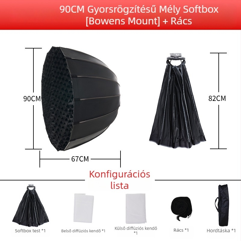 90 cm mély softbox rácsos, fotózáshoz