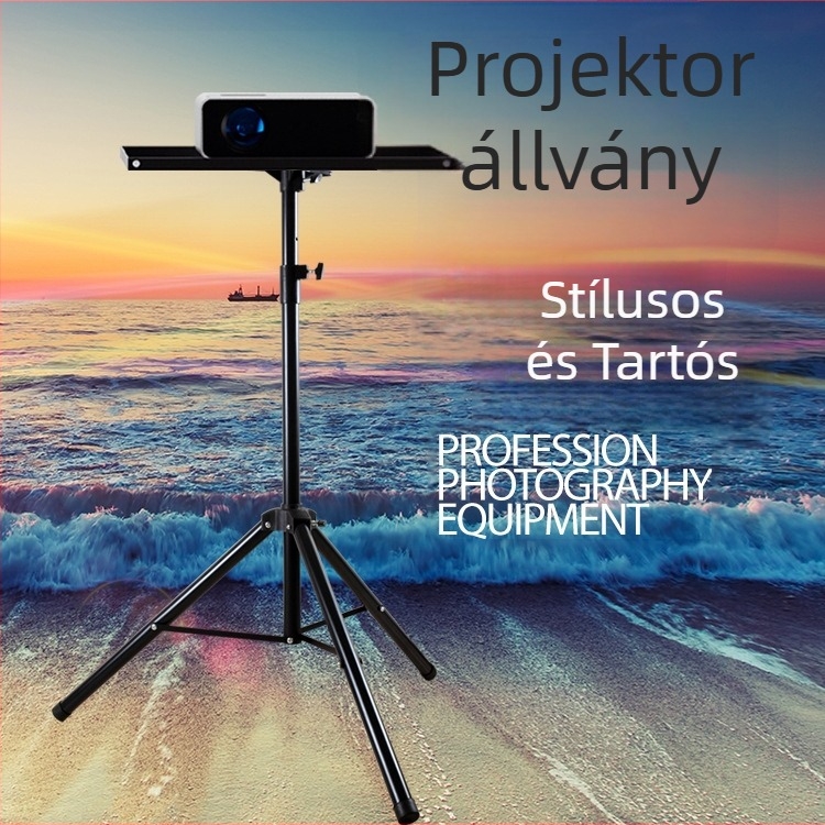 Fekete hosszú projektorállvány, hordozható padlóra álló háromlábú állvány projektorhoz, állítható és kinyújtható