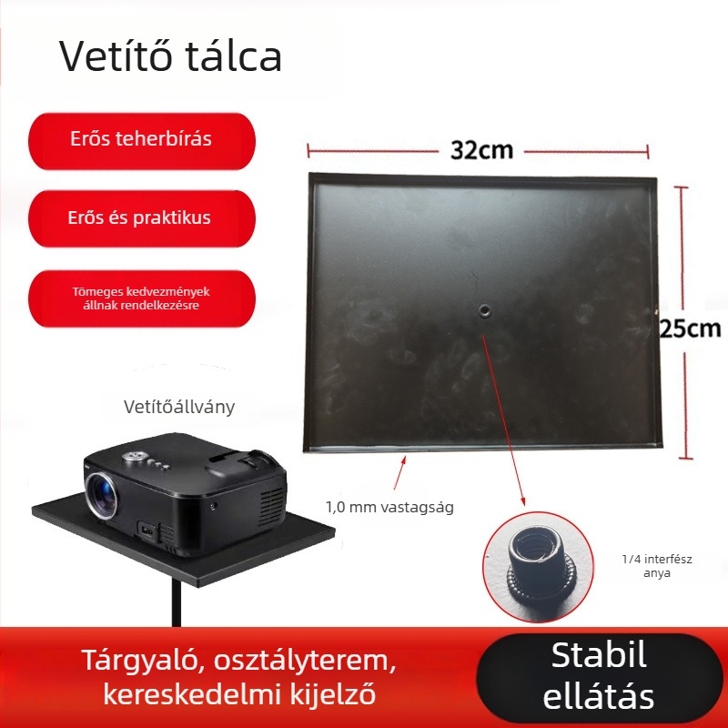 Fém projektor tálca háromlábú állványhoz, 1/4 hüvelykes csavaros csatlakozás
