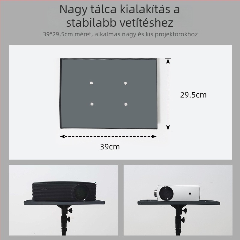 Padlón álló projektor állvány, állítható, multifunkcionális tartóval és tálcával