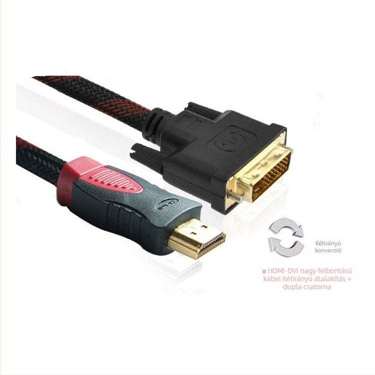 HDMI–DVI adapter kábel, kétirányú konverzió, 1,5 m hosszú, aranyozott csatlakozók, TV/monitor/projektor használatra