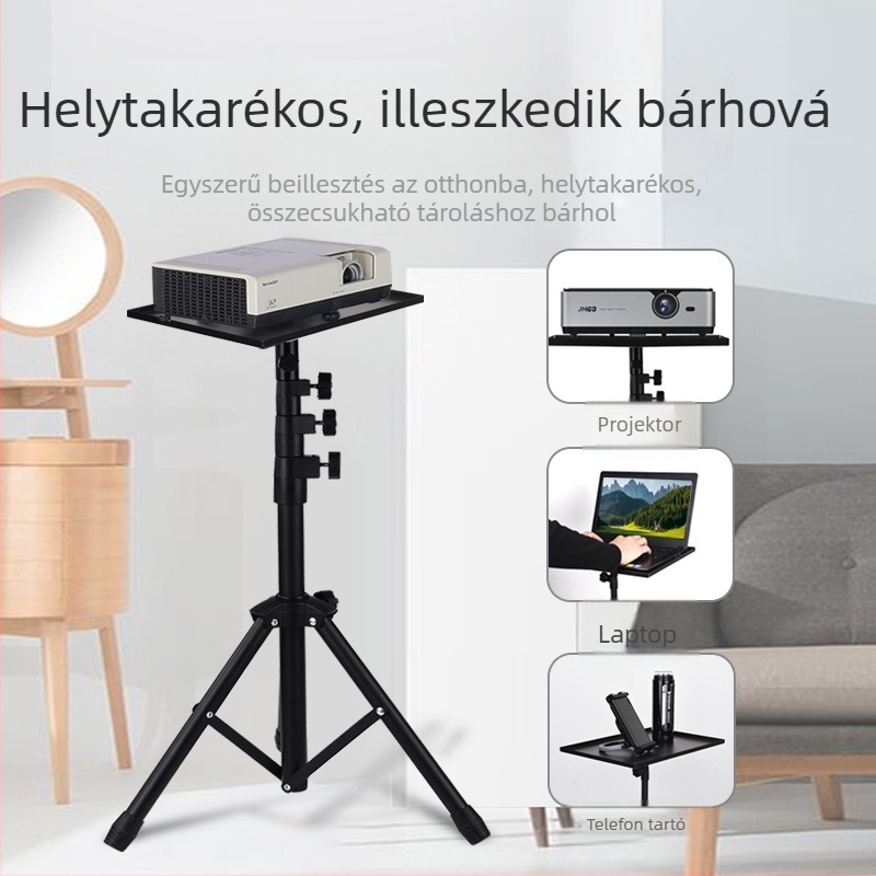 Padlóra szerelhető laptop- és projektorállvány, teleszkópos magasságállítású fém tripód, modell JYX001, súly 2,7 kg, univerzális kompatibilitás