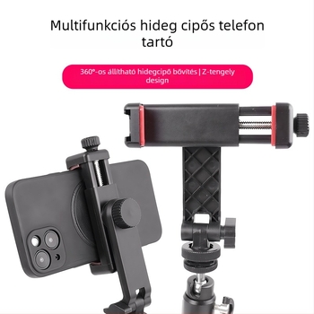 Forgó, több szögben állítható telefon-tartó hideg cipőhöz, DSLR-kamerához, vízszintes és függőleges élő közvetítéshez